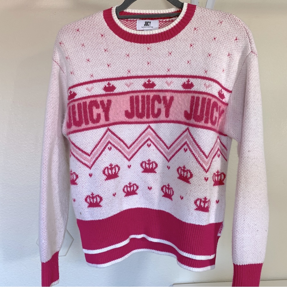 Juicy Couture Sweater Vintage Y2K Barbie Pink knitted Sweater Hot Pink Crew Neck